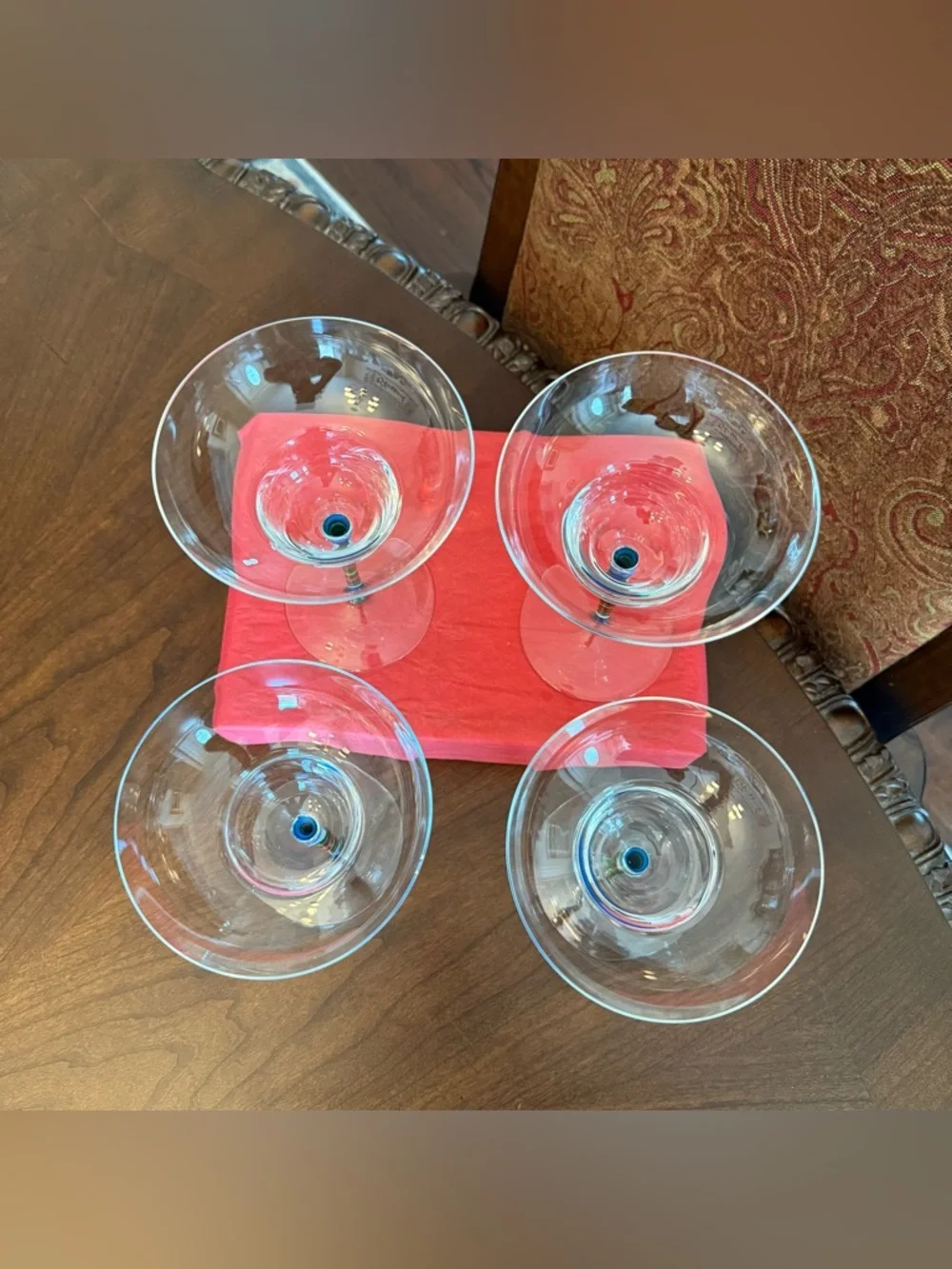 3 Crate & Barrel Caprice Margarita Glasses Multi-Color STRIPE STEM Hungary *READ